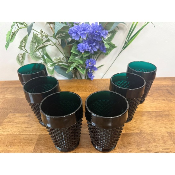 Vintage Indiana Glass Tiara Cameo Black Amethyst Tumblers‎ 6 MCM Glassware - Picture 3 of 6